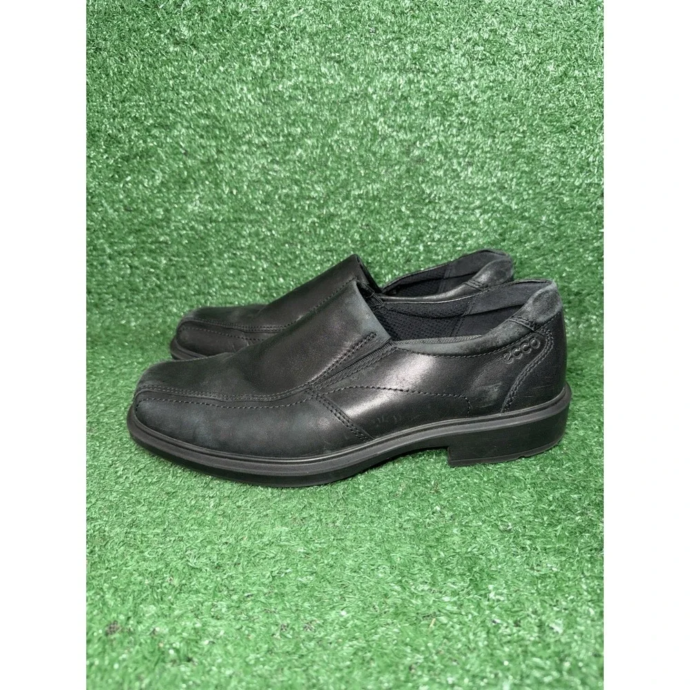 Ecco Helsinki 2.0‎ Mens Size 7-7.5 Black Casual Leather Apron Toe Slip On Shoes